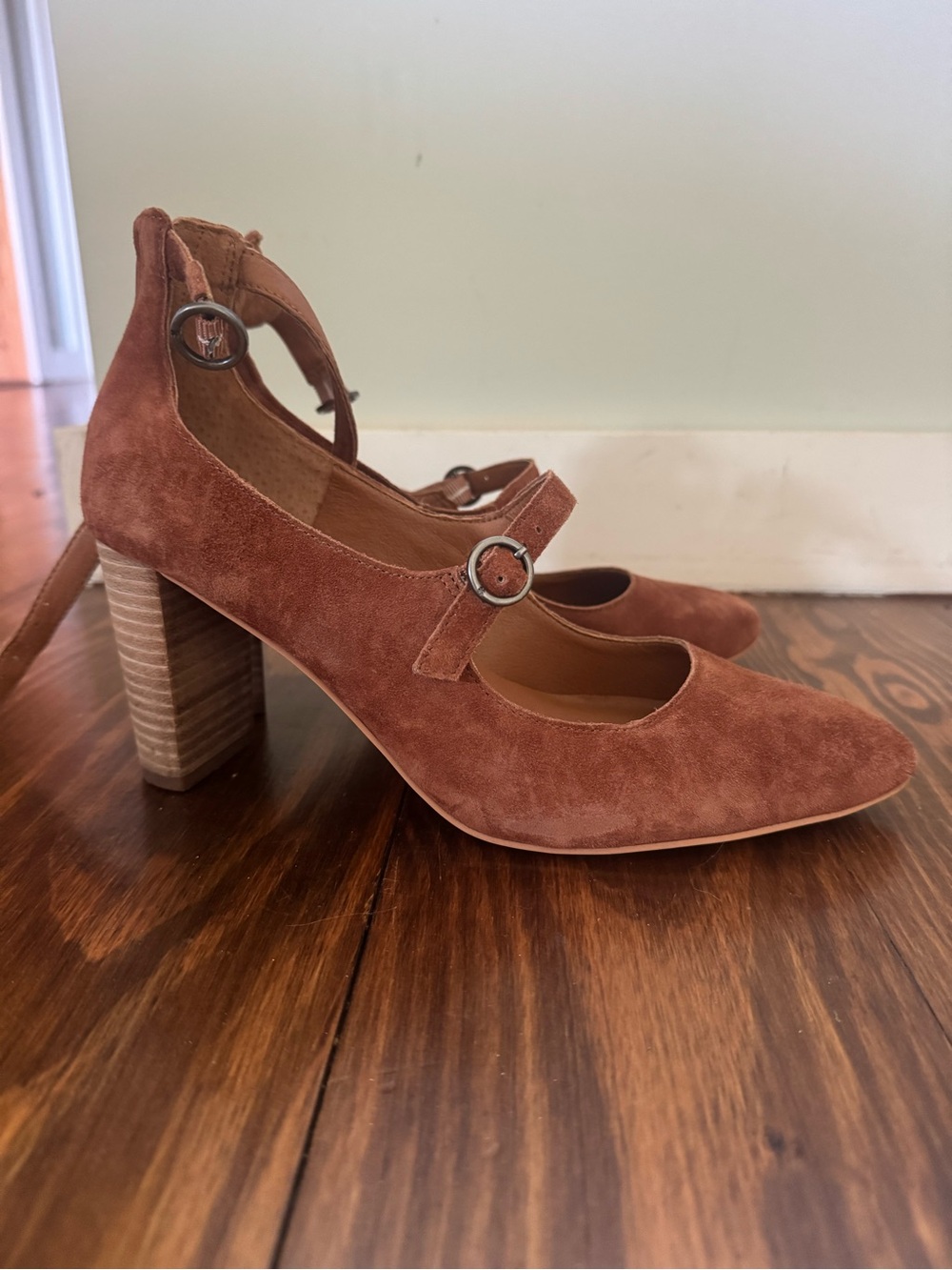 Lucky Brand Rust Suede Mary Jane Block Heels